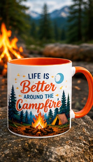 Campfire custom colourful graphic mug — orange